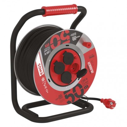 Venkovní prodlužovací kabel na bubnu 50 m / 4 zásuvky / černý / guma / 230 V / 1