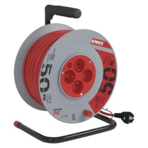Prodlužovací kabel na bubnu 50 m / 4 zásuvky / červený / PVC / 230 V / 1