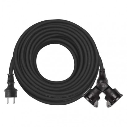 Venkovní prodlužovací kabel 20 m / 2 zásuvky / černý / guma / 230 V / 1