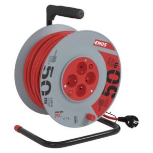 Prodlužovací kabel na bubnu 50 m / 4 zás. / s vypínačem / červený / PVC / 230V / 1