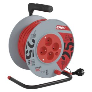 Prodlužovací kabel na bubnu 25 m / 4 zásuvky / červený / PVC / 230 V / 1 mm2