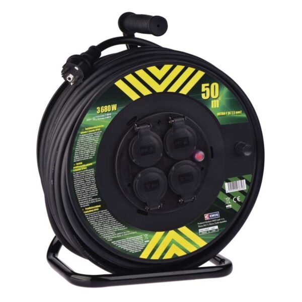 Venkovní prodlužovací kabel na bubnu 50 m / 4 zás. / černý / guma-neopren / 230V / 2