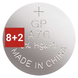 8 + 2 zdarma – alkalická knoflíková baterie GP A76F (LR44)