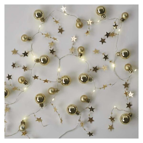 LED vánoční girlanda – zlaté koule s hvězdami
