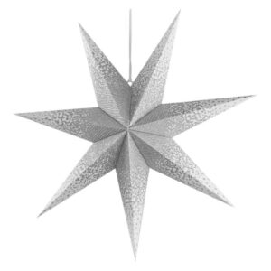 Vánoční hvězda papírová závěsná se stříbrnými třpytkami ve středu