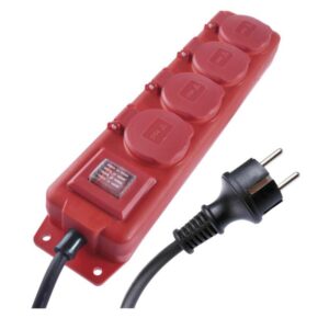 Prodlužovací kabel 10 m / 4 zásuvky / s vypínačem / černo-červený / guma-neopren / 1