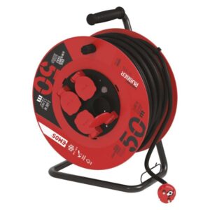 Venkovní prodlužovací kabel na bubnu 50 m / 4 zásuvky / černý / guma / 230 V / 1
