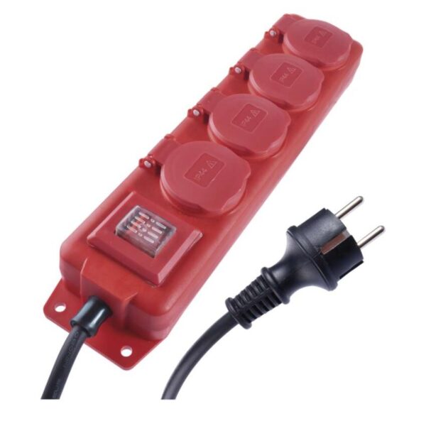 Prodlužovací kabel 3 m / 4 zásuvky / s vypínačem / černo-červený / guma-neopren / 1