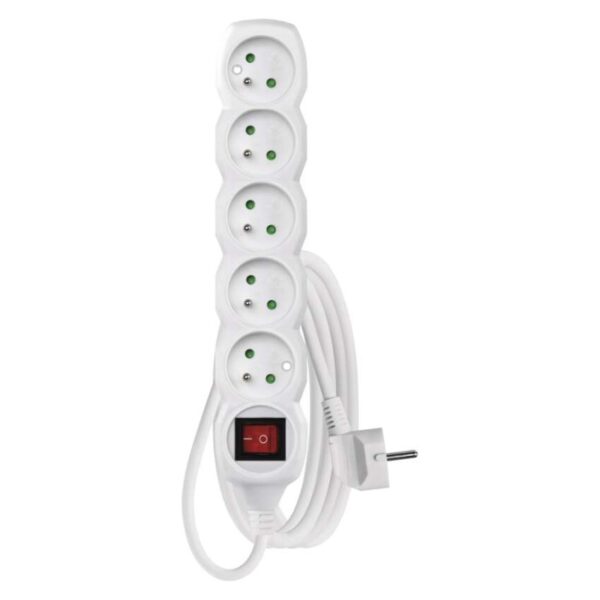 Prodlužovací kabel 3 m / 5 zásuvek / s vypínačem / bílý / PVC / 1