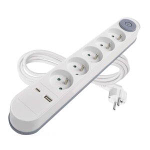 Prodlužovací kabel 3 m / 5 zásuvky / s vypínačem / bílý / 1×USB-A + 1×USB-C / 1