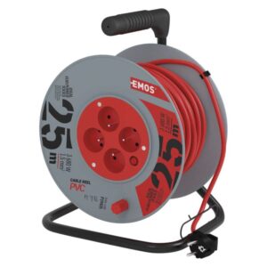 Prodlužovací kabel na bubnu 25 m / 4 zásuvky / červený / PVC / 230 V / 1