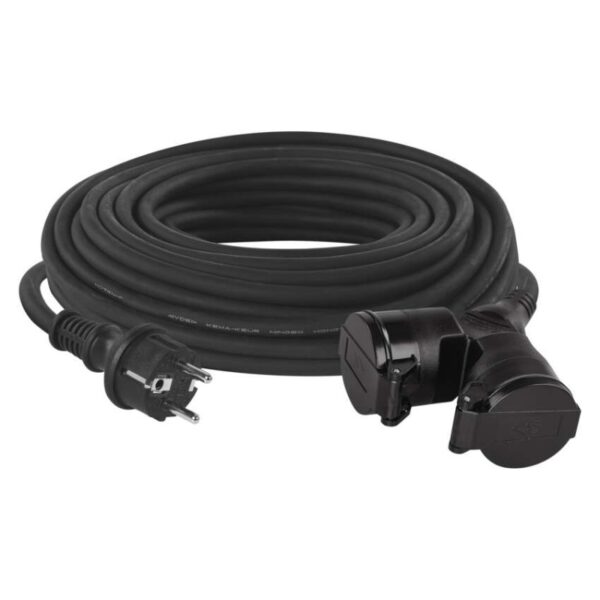 Venkovní prodlužovací kabel 20 m / 2 zásuvky / černý / guma / 230 V / 1