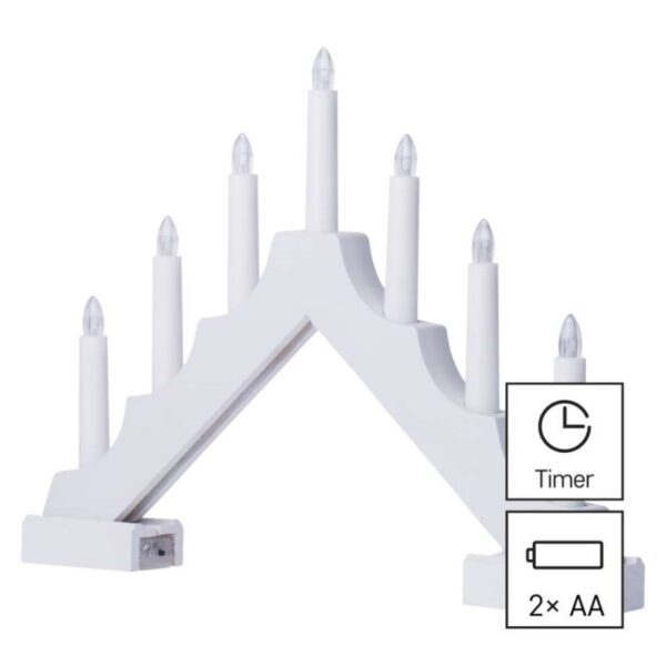 LED svícen dřevěný bílý