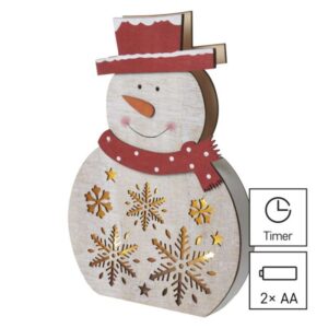 LED vánoční sněhulák dřevěný