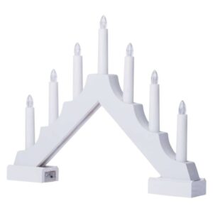 LED svícen dřevěný bílý