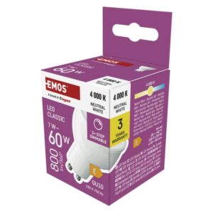 LED žárovka Classic MR16 / GU10 / 7 W (60 W) / 800 lm / neutrální bílá / krok. stmv.