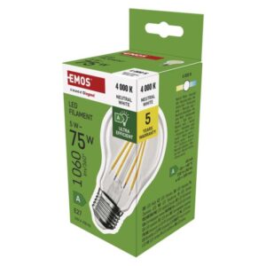 LED žárovka Filament A60 A CLASS/ E27 / 5 W (75 W) / 1 060 lm / neutrální bílá