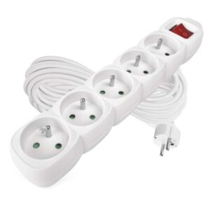 Prodlužovací kabel 10 m / 5 zásuvek / s vypínačem / bílý / PVC / 1 mm2