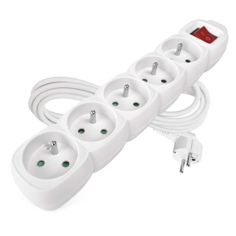 Prodlužovací kabel 3 m / 5 zásuvek / s vypínačem / bílý / PVC / 1