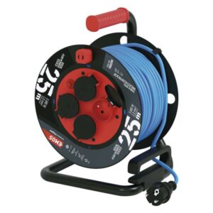 Počasí odolný prodluž. kabel na bubnu 25 m / 4 zásuvky / modrý / PVC / 230 V / 1
