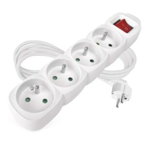 Prodlužovací kabel 2 m / 4 zásuvky / s vypínačem / bílý / PVC / 1 mm2