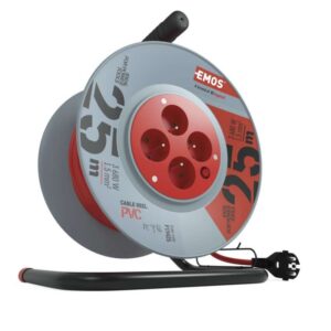 Prodlužovací kabel na bubnu 25 m / 4 zásuvky / červený / PVC / 230 V / 1