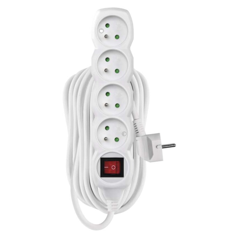 Prodlužovací kabel 10 m / 4 zásuvky / s vypínačem / bílý / PVC / 1