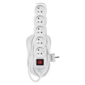Prodlužovací kabel 10 m / 5 zásuvek / s vypínačem / bílý / PVC / 1