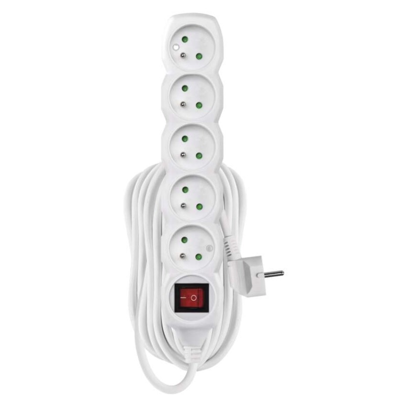 Prodlužovací kabel 10 m / 5 zásuvek / s vypínačem / bílý / PVC / 1