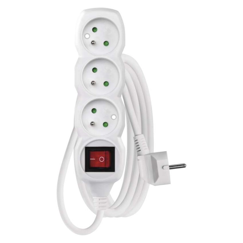 Prodlužovací kabel 3 m / 3 zásuvky / s vypínačem / bílý / PVC / 1