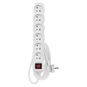 Prodlužovací kabel 3 m / 6 zásuvek / s vypínačem / bílý / PVC / 1