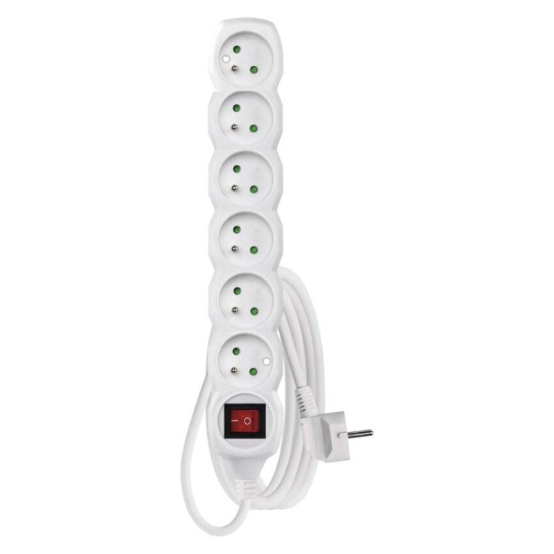Prodlužovací kabel 3 m / 6 zásuvek / s vypínačem / bílý / PVC / 1