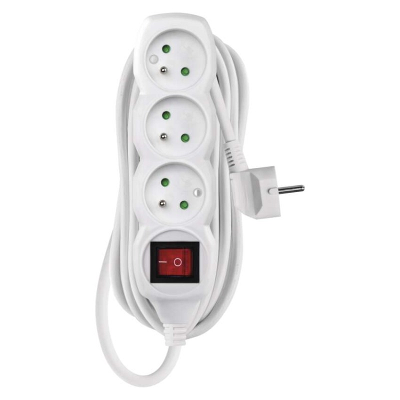 Prodlužovací kabel 5 m / 3 zásuvky / s vypínačem / bílý / PVC / 1