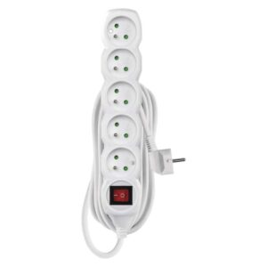 Prodlužovací kabel 5 m / 5 zásuvek / s vypínačem / bílý / PVC / 1