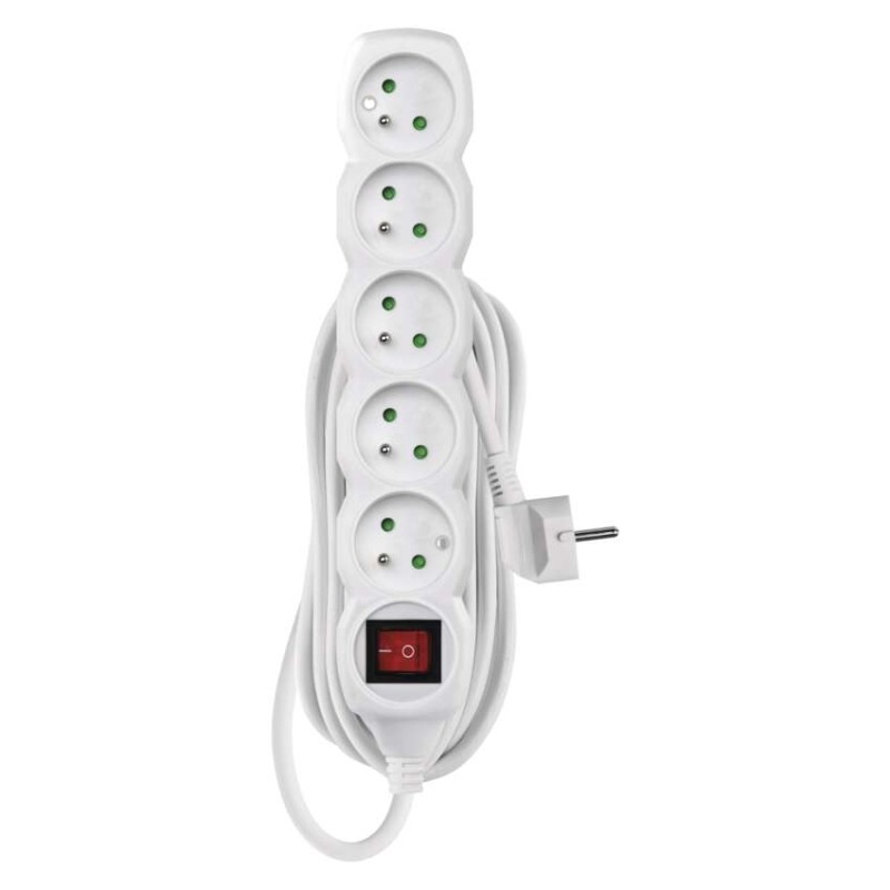 Prodlužovací kabel 5 m / 5 zásuvek / s vypínačem / bílý / PVC / 1