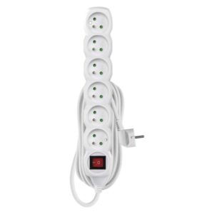 Prodlužovací kabel 5 m / 6 zásuvek / s vypínačem / bílý / PVC / 1