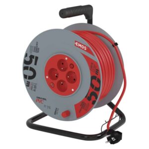 Prodlužovací kabel na bubnu 50 m / 4 zás. / s vypínačem / červený / PVC / 230V / 1