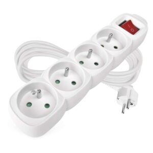 Prodlužovací kabel 5 m / 4 zásuvky / s vypínačem / bílý / PVC / 1 mm2