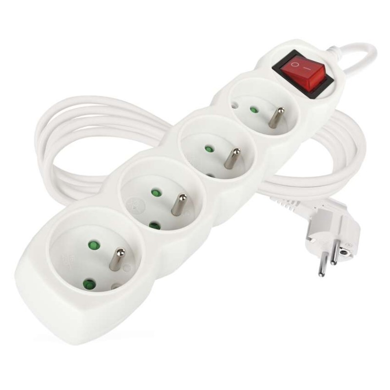 Prodlužovací kabel 2 m / 4 zásuvky / s vypínačem / bílý / PVC / 1 mm2