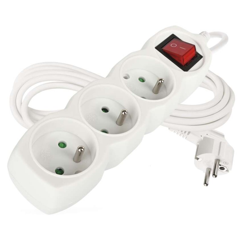 Prodlužovací kabel 3 m / 3 zásuvky / s vypínačem / bílý / PVC / 1