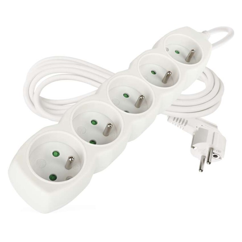 Prodlužovací kabel 3 m / 5 zásuvek / bílý / PVC / 1 mm2
