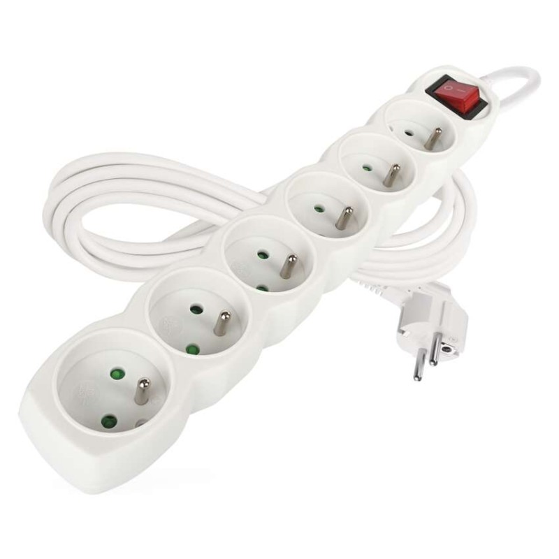 Prodlužovací kabel 3 m / 6 zásuvek / s vypínačem / bílý / PVC / 1