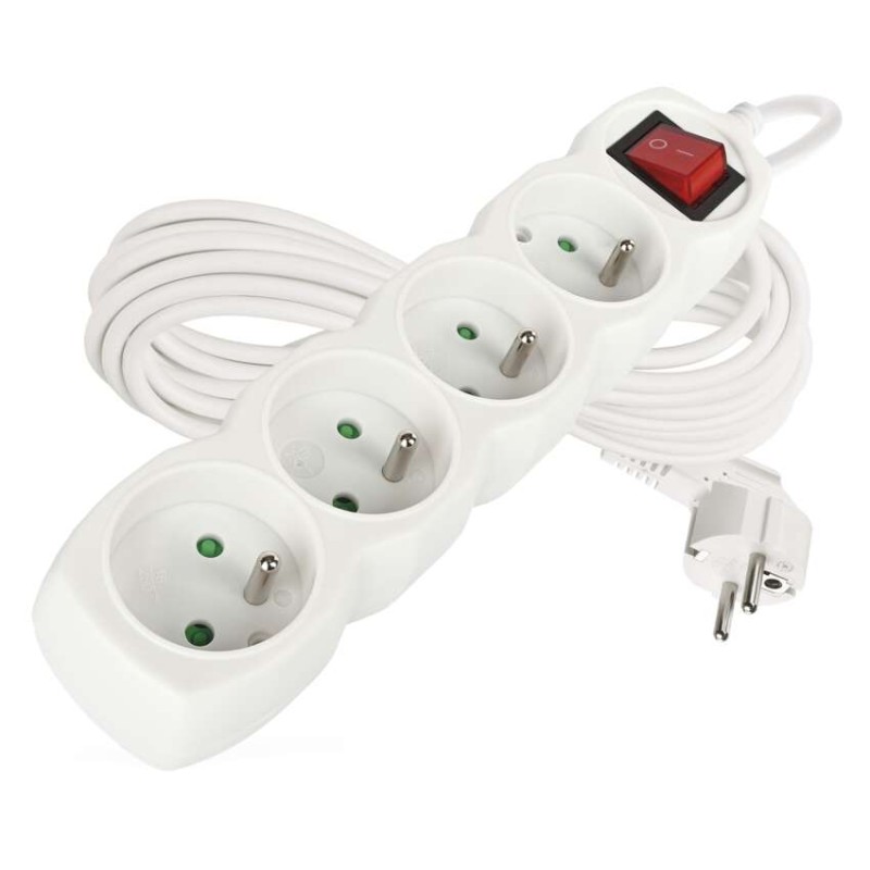 Prodlužovací kabel 7 m / 4 zásuvky / s vypínačem / bílý / PVC / 1 mm2