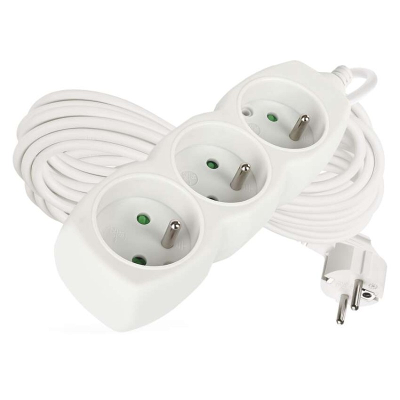 Prodlužovací kabel 10 m / 3 zásuvky / bílý / PVC / 1 mm2
