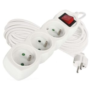 Prodlužovací kabel 10 m / 3 zásuvky / s vypínačem / bílý / PVC / 1