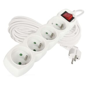 Prodlužovací kabel 10 m / 4 zásuvky / s vypínačem / bílý / PVC / 1 mm2