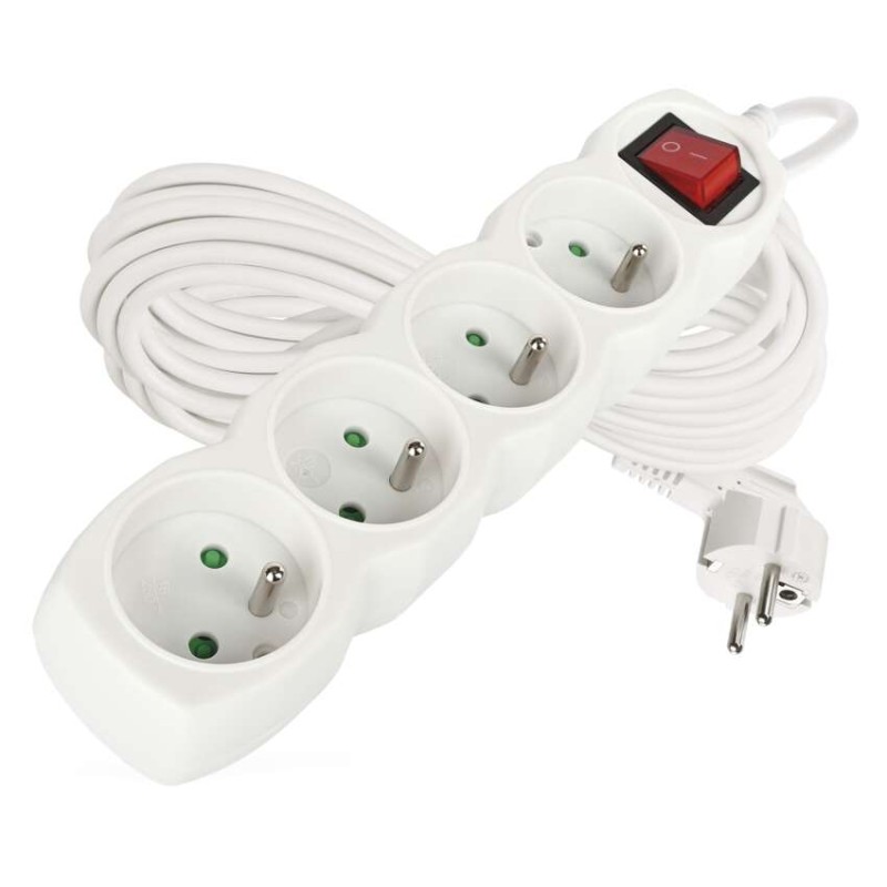 Prodlužovací kabel 10 m / 4 zásuvky / s vypínačem / bílý / PVC / 1