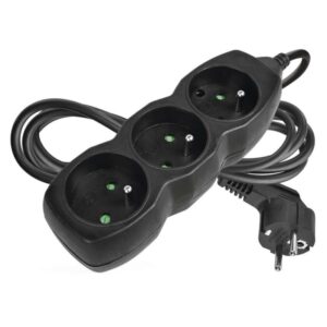 Prodlužovací kabel 2 m / 3 zásuvky / černý / PVC / 1 mm2