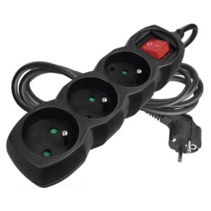 Prodlužovací kabel 2 m / 3 zásuvky / s vypínačem / černý / PVC / 1 mm2