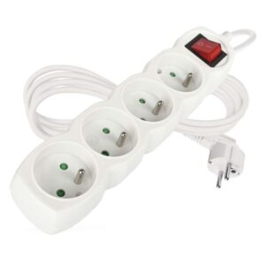 Prodlužovací kabel 2 m / 4 zásuvky / s vypínačem / bílý / PVC / 1 mm2